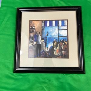 Didier Laurenco Print Bar Scene Framed Matted and Signed 14" x 14"